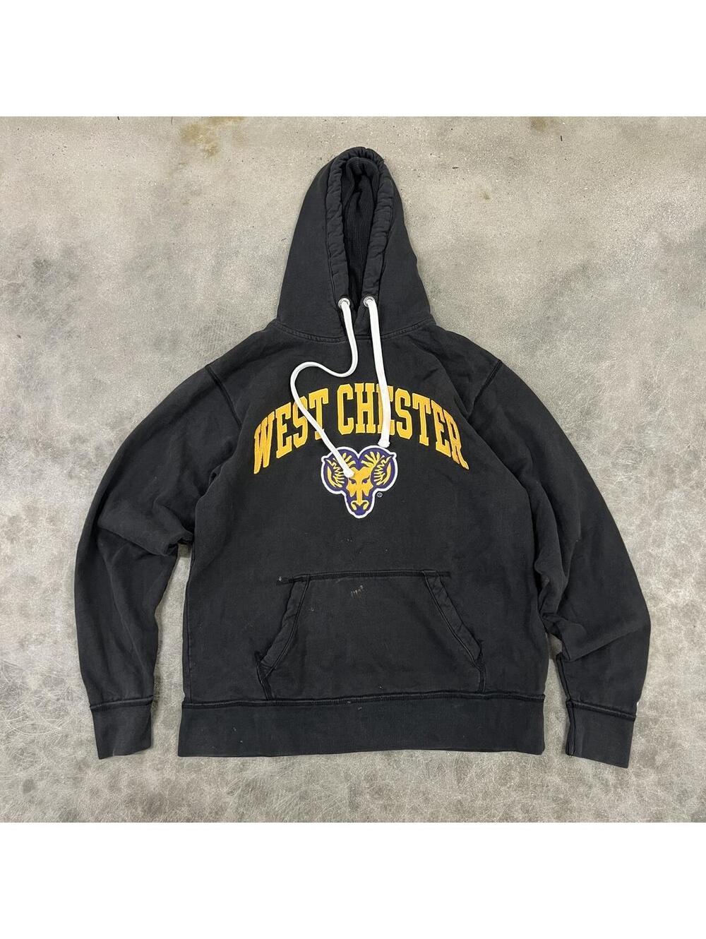 2000s Y2K Grunge Style Black Embroidered Hoodie Size M